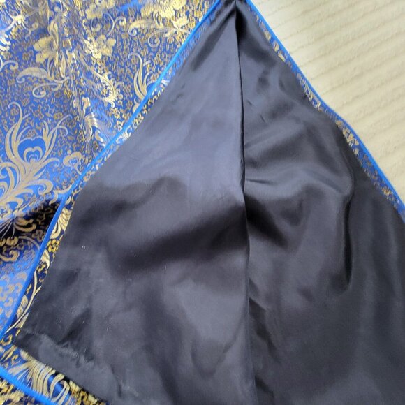 Hongdu Chinese Traditional Style Evening Dress Blue/Gold Floral High Slit - Picture 9 of 10